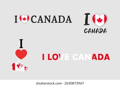 Eu Amo O Canadá. Forma de Coração com Bandeira do Canadá Simbolizando Patriotismo