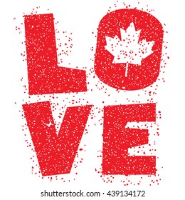 Love Canada lettering with leave. Vector illustration