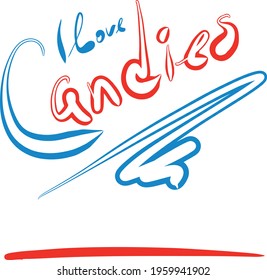 I love Candies vector. Candy Shop, Store Logo, T-Shirt Print, hand drawn, hand-painted.