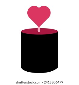Love candle decorated heart on top icon vector. Burning aromatic accessory for romantic dating on valentine day, winter season holiday. Decorative ornament flat cartoon illustration