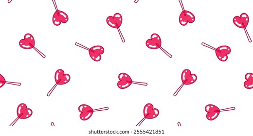 Love candy. Seamless pattern with pink heart shaped lollipops. Candy love pattern. Good for valentine's day wrapping paper, scrapbooking, stationary, textile prints, wallpaper. Vector illustration