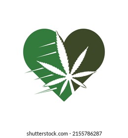 Liebe Cannabis Blatt Vektor Logo Design. Marijuana Blatt und Herz-Logo Design Vorlage Vektorgrafik.	

