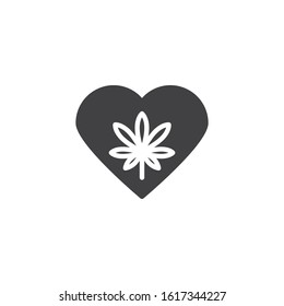 Love cannabis vector icon. filled flat sign for mobile concept and web design. Heart with marijuana leaf glyph icon. Symbol, logo illustration. Vector graphics
