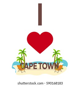 I love Cape Town. Travel. Palm, summer, lounge chair Vector flat illustration