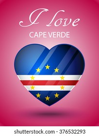 I love Cape Verde - glossy heart with national flag on pink background