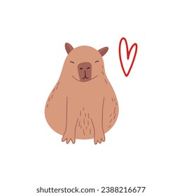 Love Capybara funny character in flat design. Cute capybara vector illustration