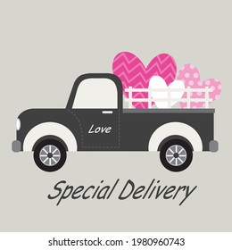 Love car and heart shape for valentine or wedding card