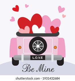 Love Car Illustration For Valentine Or Wedding Card