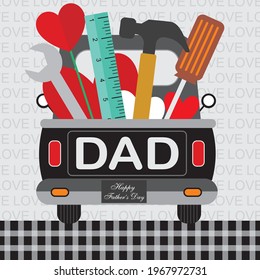 Love car and tool for father's day greeting card