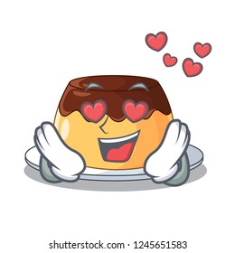 In love caramel chocolate pudding on cartoon funny