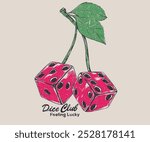 Love card artwork. Find your perfect pair. Lucky you. Sweet cherry. Cherry fruit print. Nature fruit print. Dice graphic print design apparel, stickers, posters and background.