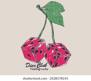 Love card artwork. Find your perfect pair. Lucky you. Sweet cherry. Cherry fruit print. Nature fruit print. Dice graphic print design apparel, stickers, posters and background.