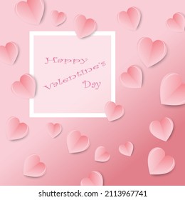 La carta de amor , de fondo, está decorada en tonos rosas con papel de corazón decorado con feliz texto del día de San Valentín en el marco.