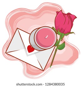 love card with candle and rose plant to valentines day