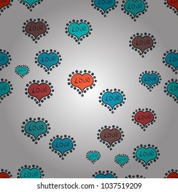 Love card. Cartoon hearts love on white, blue and black colors on cute background. Vector illustration. Our love is magic. Seamless pattern with hearts.