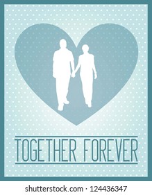 love card with couple over blue background. vector illustration