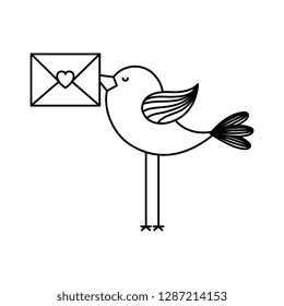 love card with cute bird with envelope