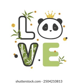 Love card with cute panda bear for kids. Vector illustration