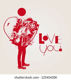 Love card design with abstract heart in grunge style.