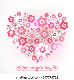 Love card design with heart shape made by flowers on grey background for Happy Valentines Day celebration.