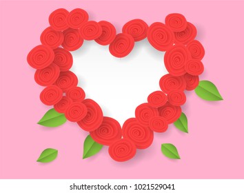 Love card design, paper art flowers,pink background. Vector illustration