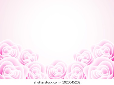 Love card design Paper art flower White-Pink Roses  design with light and shadows. Vector