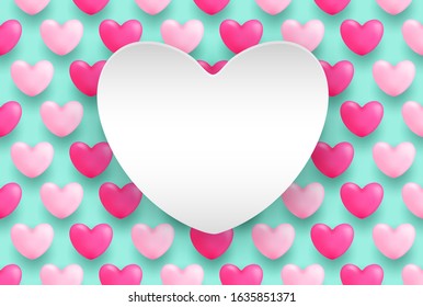 Love card design. Design with pink heart on pink and green mint  background. light and shiny. vector.