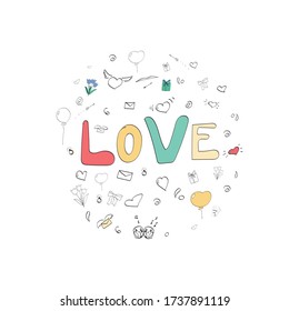 Una carta de amor con elementos de doodle