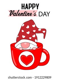 Love card. Gnome inside coffee cup