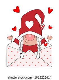 Love card. Gnome inside an envelope. Isolated vector