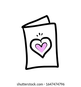 love card with heart. Doodle vector illustration  for printing, backgrounds, icon web, mobil design, wallpapers, covers, packaging, posters, stickers, textile and seasonal design. Isolated on white ba