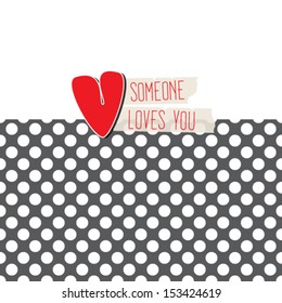 Love card with heart on polka dot background