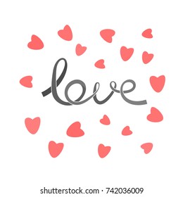 Love card illustration. Stylized text and ribbon