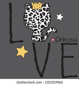 love card with leopard pattern cat vector illustration, princess cat