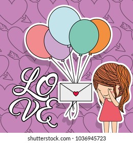 love card little girl with bunch balloons and message surprise