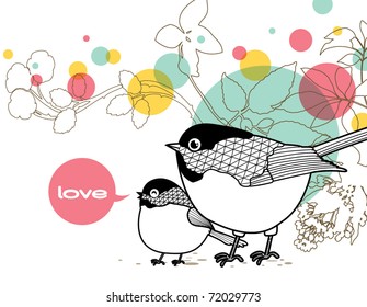 love card with lovely bird and floral background