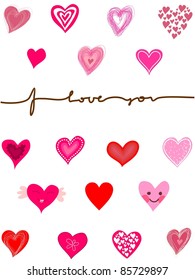 love card made with hearts isolated on white