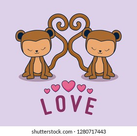 love card with monkeys couple