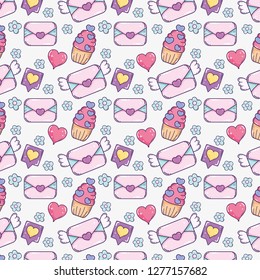 love card with muffin and hearts background