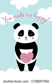 Love card with panda "you make me happy"
