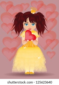 Love card, princess and heart. vector illustration
