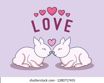 love card with rabbits couple