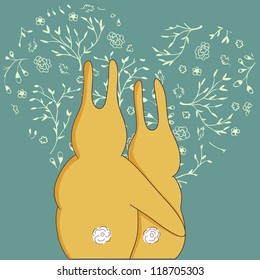 Love card with rabbits hugging each other