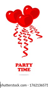 Love card. red balloon in form of heart. Party. celebration, anniversary card. Cartoon, illustration, clip art, vector, red.