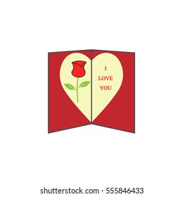 Love card with rose solid icon, Valentine's day, love concept, vector graphics, a colorful linear pattern on a white background, eps 10.