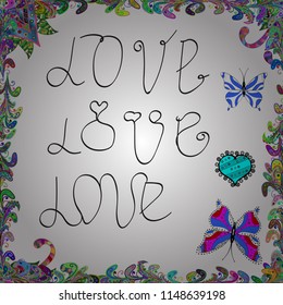 Love card. Seamless pattern with hearts. Vector illustration. Cartoon hearts love on black, gray and brown colors on cute background. Our love is magic.