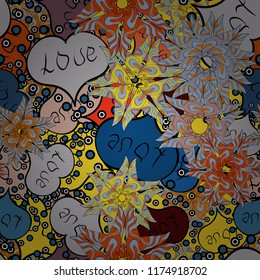 Love card. Seamless love pattern with hearts. Our love is magic. Vector illustration. Cartoon hearts on blue, neutral and black colors on cute background.