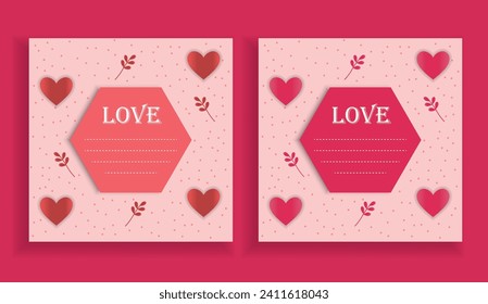 Love card set with pink pattern frame. love symbols for gifts, cards, posters