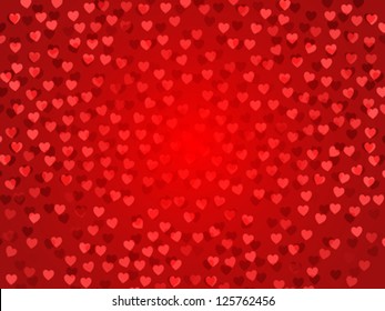Love card template with heart shapes on red background. Vector illustration