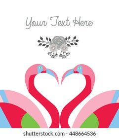 love card template two flamingo make heart shape